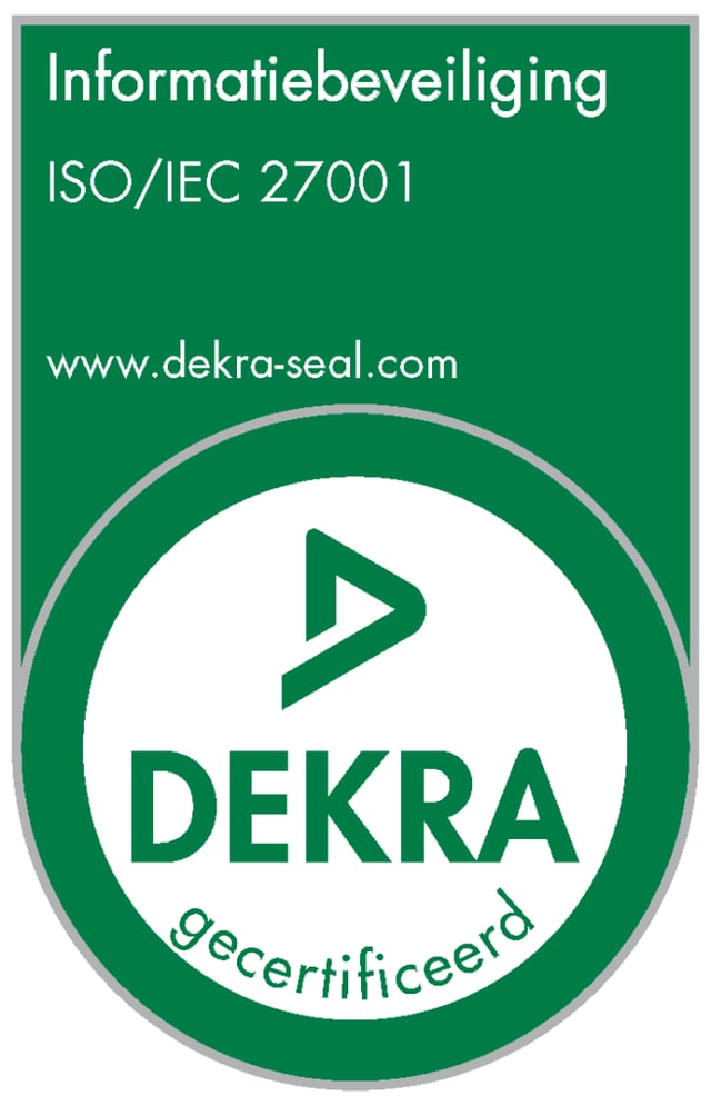 Dekra-certificaat voor informatiebeveiliging volgens ISO/IEC 27001-norm.
