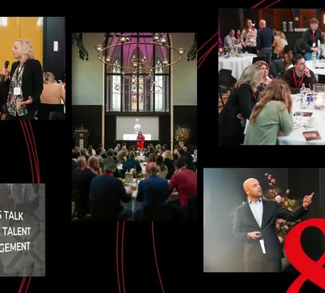 Collage van foto's van het TTS 2024 evenement met sprekers, publiek en interactieve sessies in een conferentieomgeving.